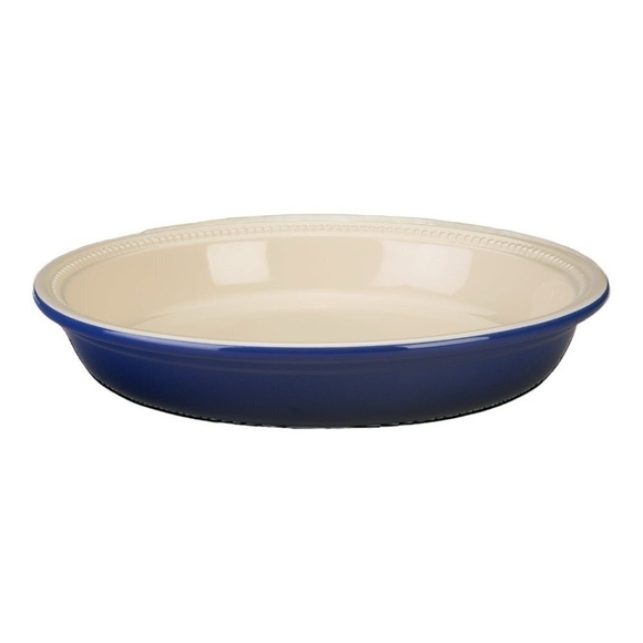 New VNTG Stoneware LE CREUSET Blue Ceramic Bake &Share Pie Dish Pie Quiche Plate - Picture 2 of 5